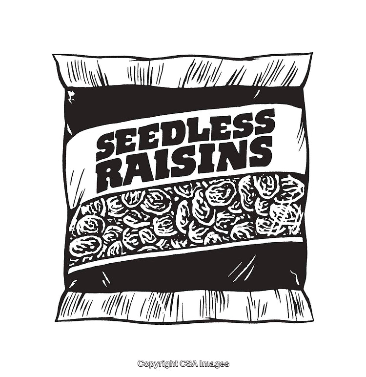 Black And White Line Art Illustration of Seedless Raisins Package Design