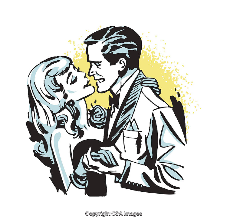 Retro Illustration of a Romantic Couple in Love and Elegance