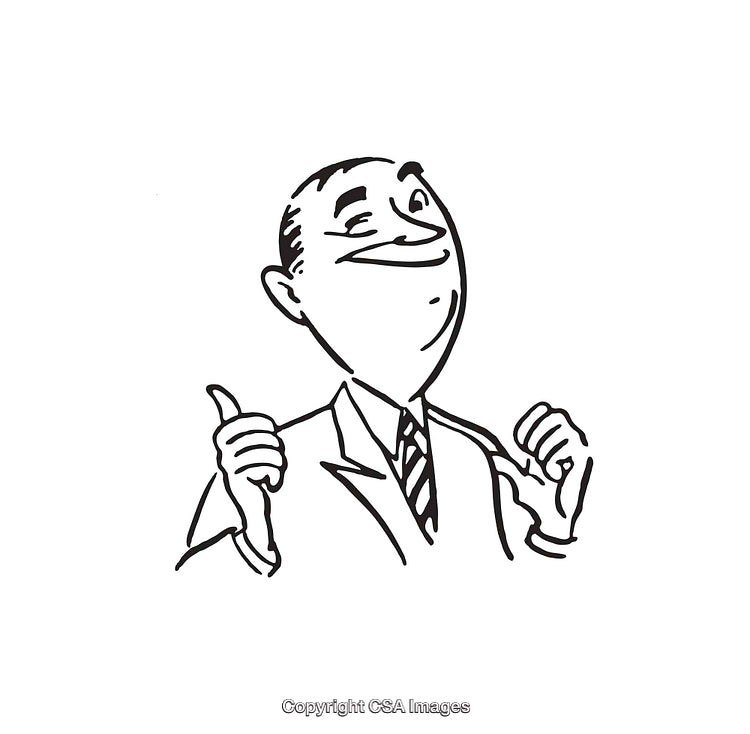 Retro Line Art Illustration of a Confident Businessperson in Formal Attire