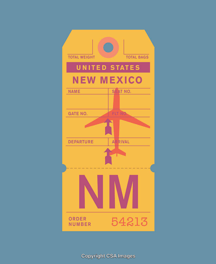 Vintage Travel Tag Design Featuring New Mexico and Airplane Motif