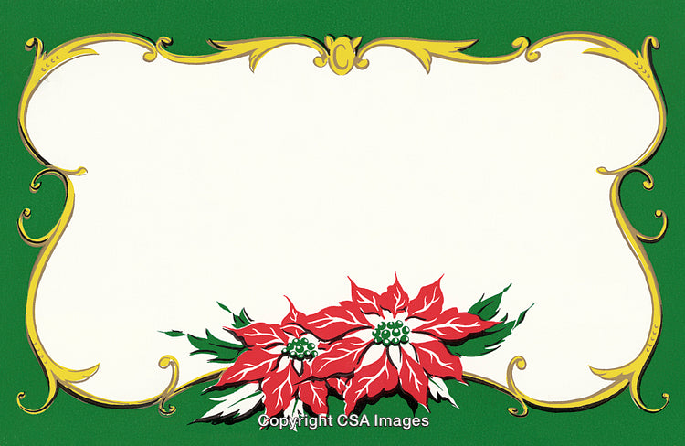Festive Frame with Poinsettia Flowers and Green Background for Christmas Designs