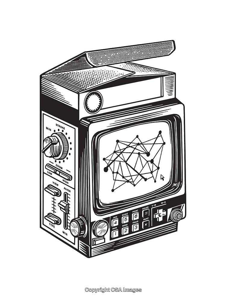 Retro Styled Monitor with Futuristic Digital Art Display