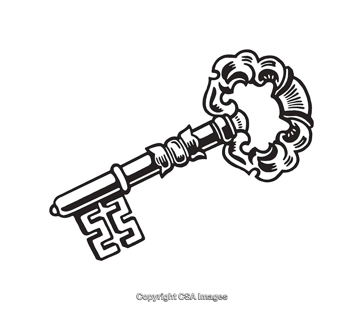 Vintage Style Black and White Antique Key Illustration