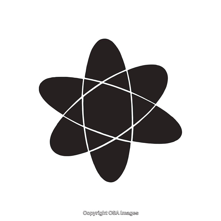 Minimalist Atomic Structure Icon in Black and White Design