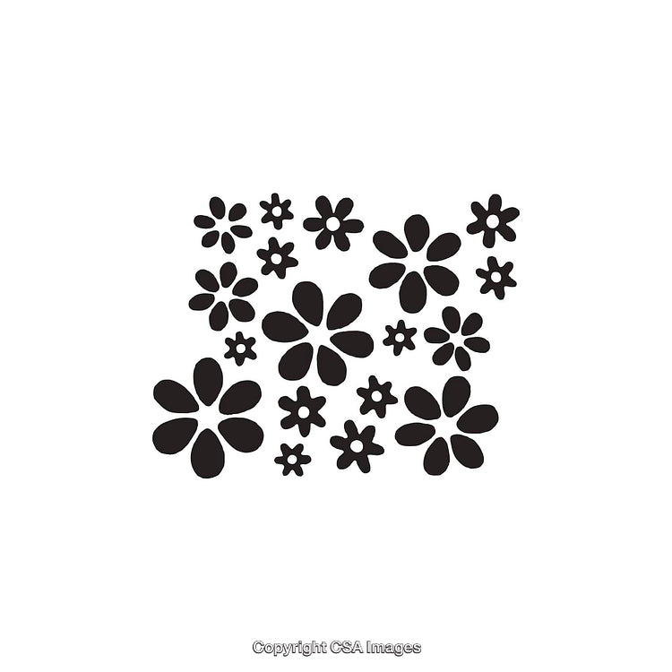 Black and White Floral Dingbat Pattern with Various Flower Shapes