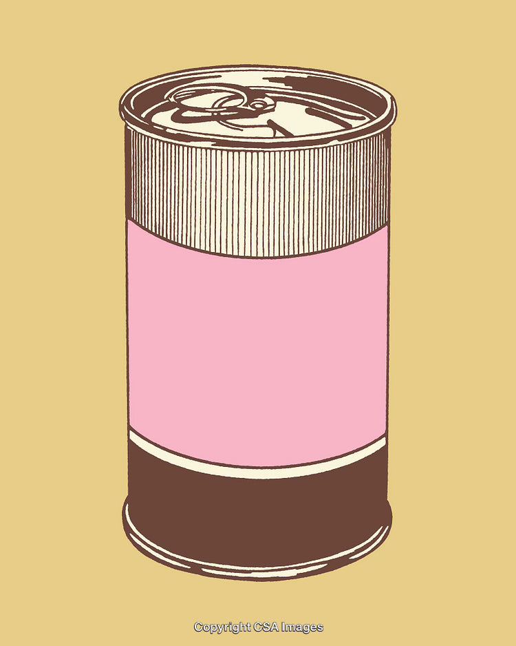 Illustrated Retro-Style Canned Food on Bold Color Background