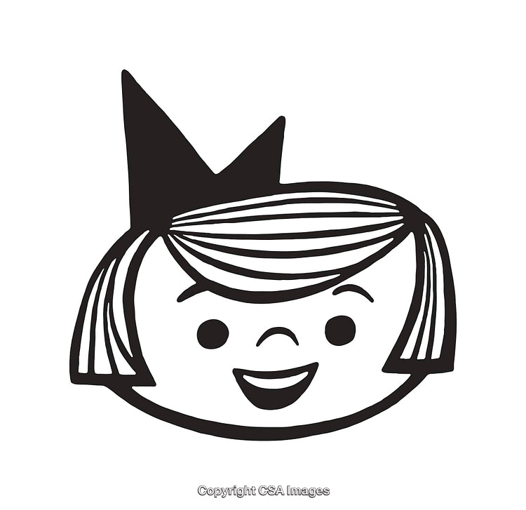 Black And White Line Art Of Smiling Character With Crown