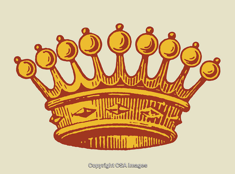 Golden Crown Line Art with Ornamental Decorations on Light Background