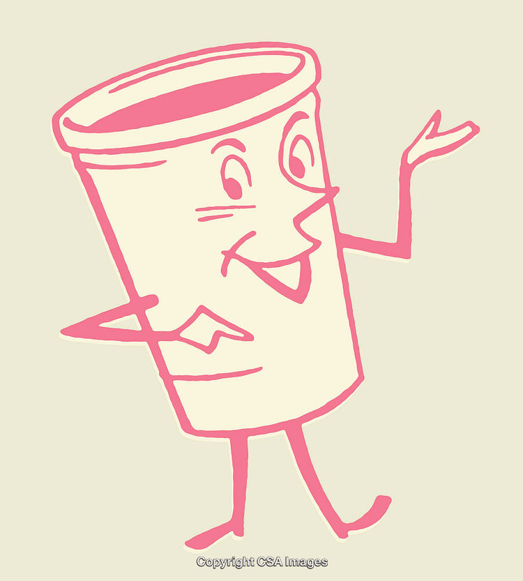 Cheerful Pink Line Art Character of a Takeout Cup with Expressive Arms