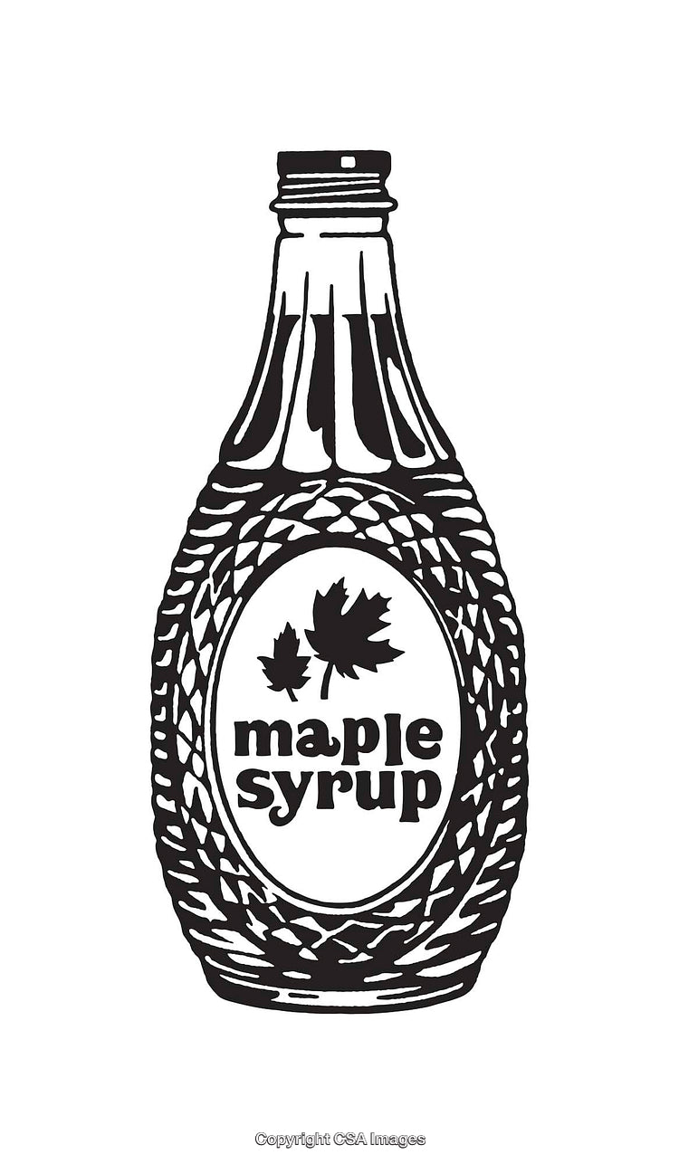 Hand-Drawn Bottle of Maple Syrup with Leaf Motif Illustration