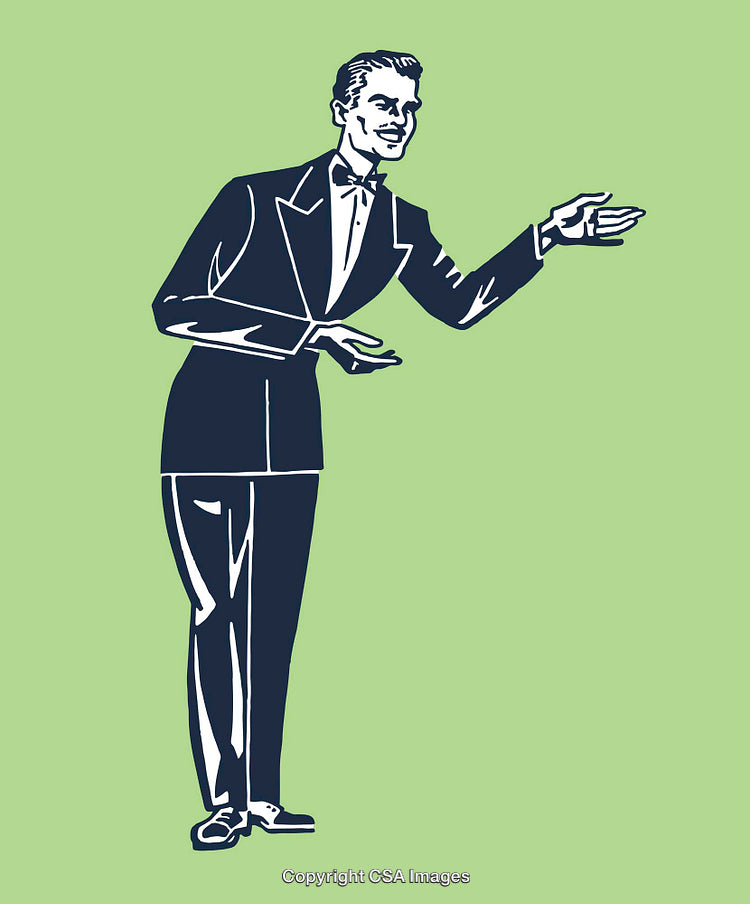 Retro Gentleman Illustration in Tuxedo Black and Green Background Design