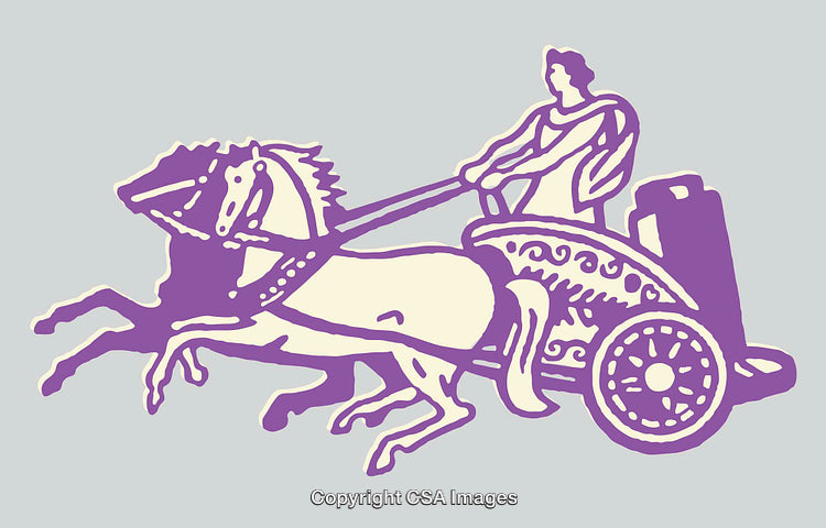 Ancient Chariot and Rider in Decorative Line Art Illustration
