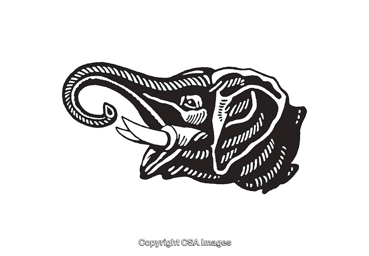 Black and White Vintage Elephant Drawing with Intricate Details