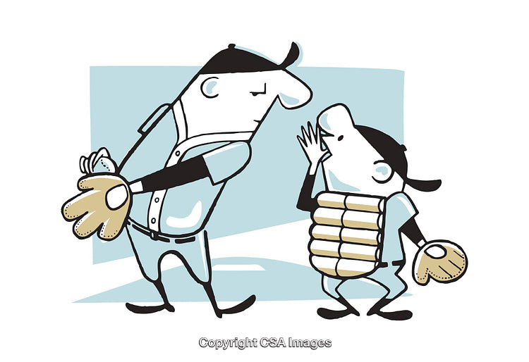 Baseball Players Discussing Strategy in Cartoon Style Illustration