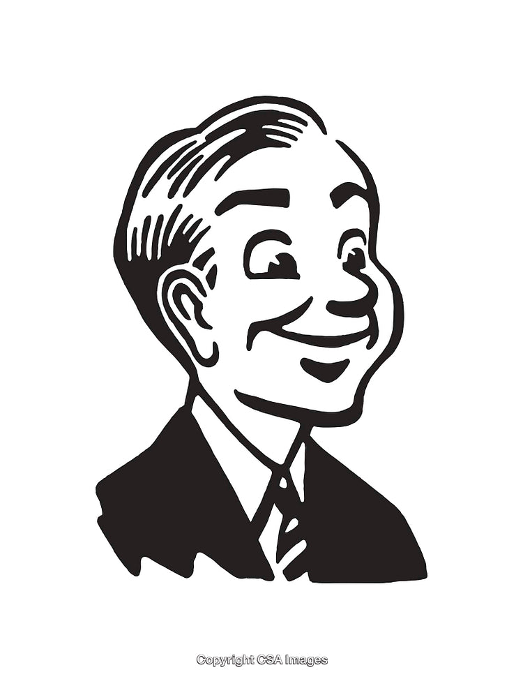 Retro Styled Black and White Cartoon Businessman Illustration