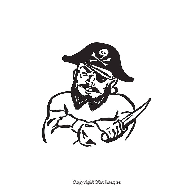Black and White Line Art Illustration of a Pirate Holding a Dagger