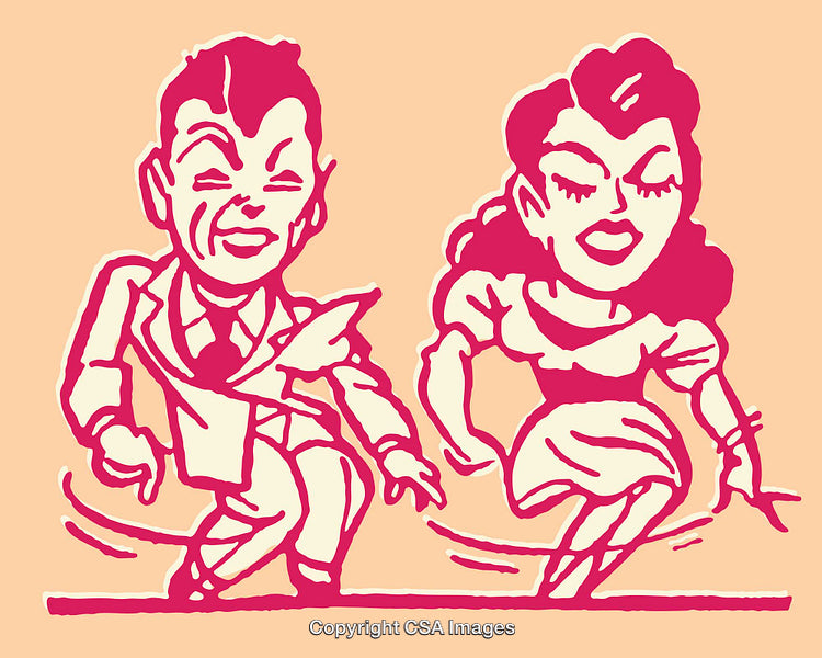 Vintage Style Illustration of a Dancing Couple in Bold Line Art