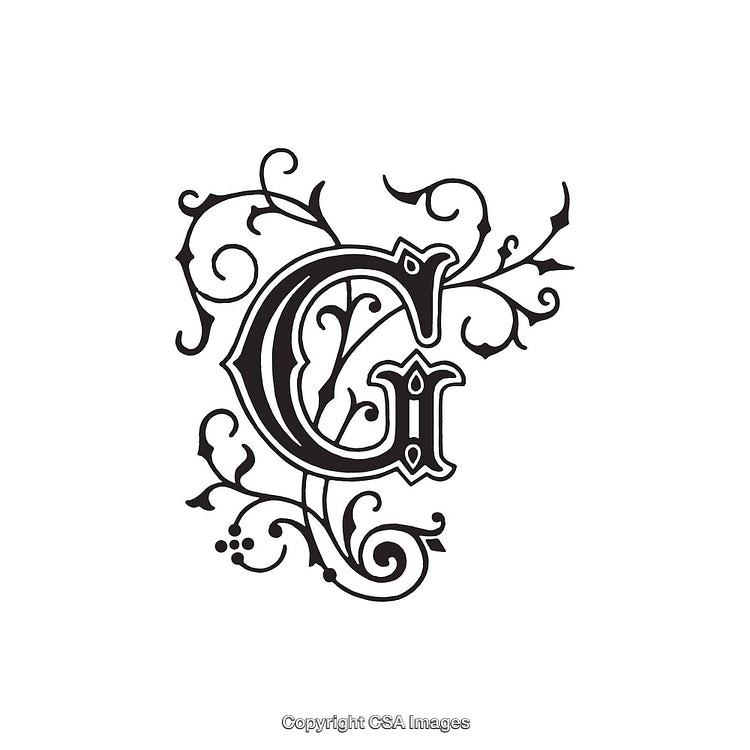 Intricately Designed Ornamental Monogram Featuring the Letter G in Elegant Black