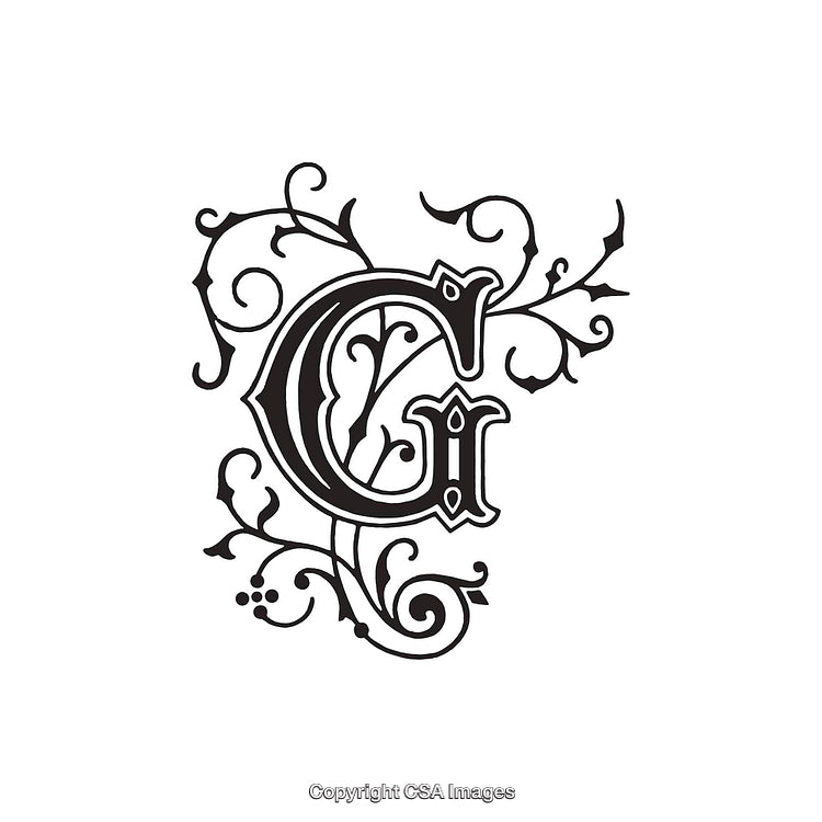 Intricately Designed Ornamental Monogram Featuring the Letter G in Elegant Black