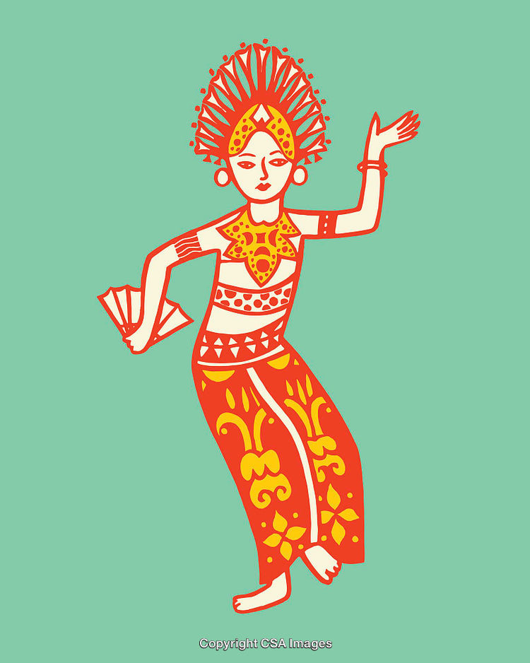 Traditional Dancer Illustration with Bright Colors and Geometric Elements