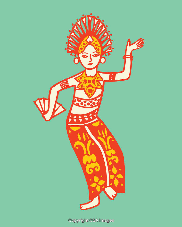 Traditional Dancer Illustration with Bright Colors and Geometric Elements