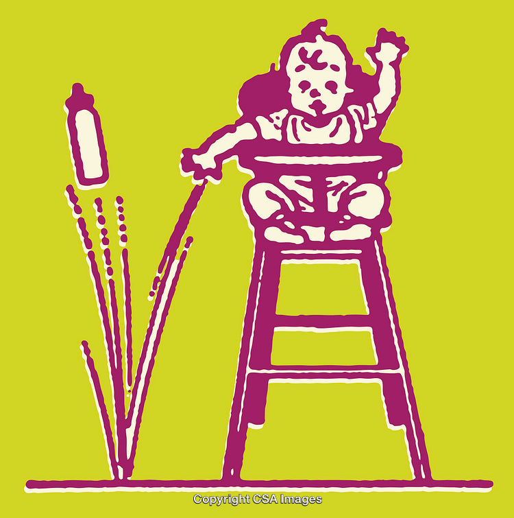 Colorful Line Art of Baby in High Chair with Playful Vibes