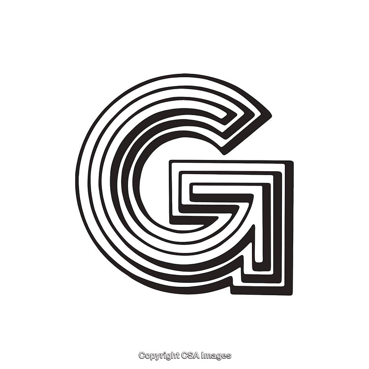 Stylized Black and White Letter G With Geometric Design Elements