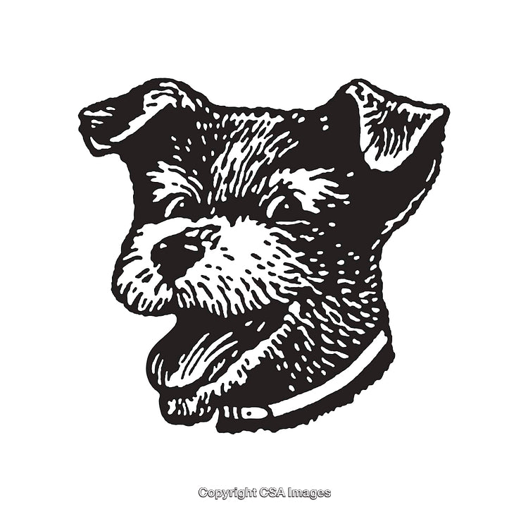 Vintage Black and White Line Art of a Happy Dog Portrait