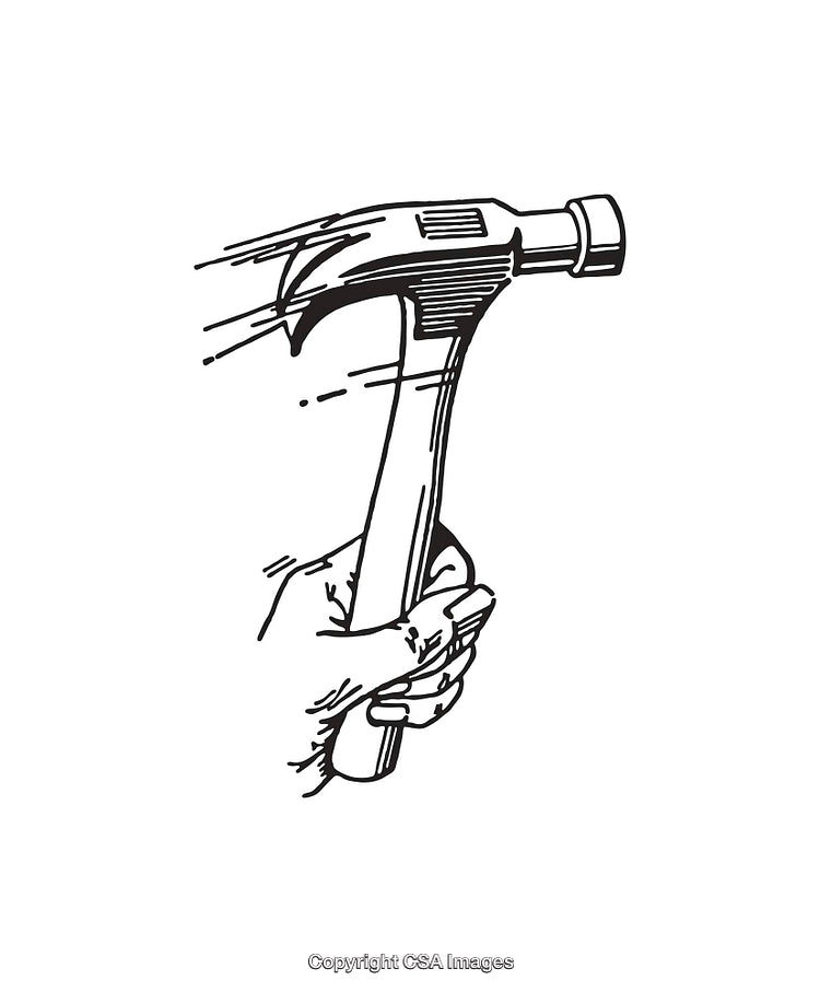 Hand Holding a Hammer in Dynamic Black and White Line Art