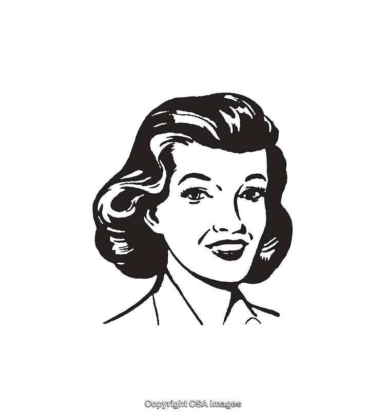 Retro Styled Black and White Illustration of a Woman's Portrait