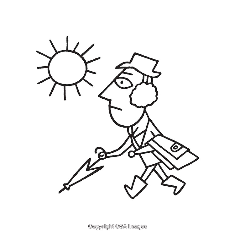Illustration of a Man Walking Outdoors Holding an Umbrella