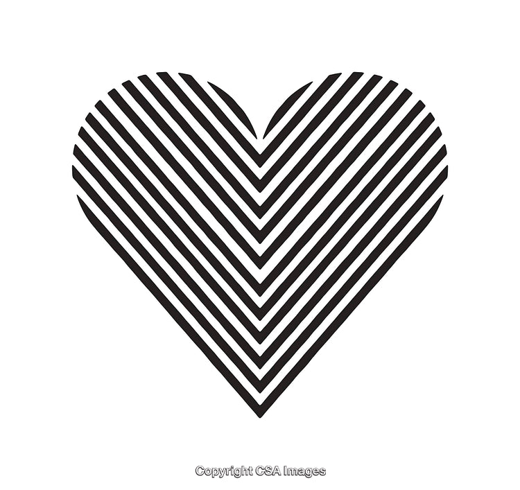 Black and White Striped Heart Illustration With Geometric Pattern