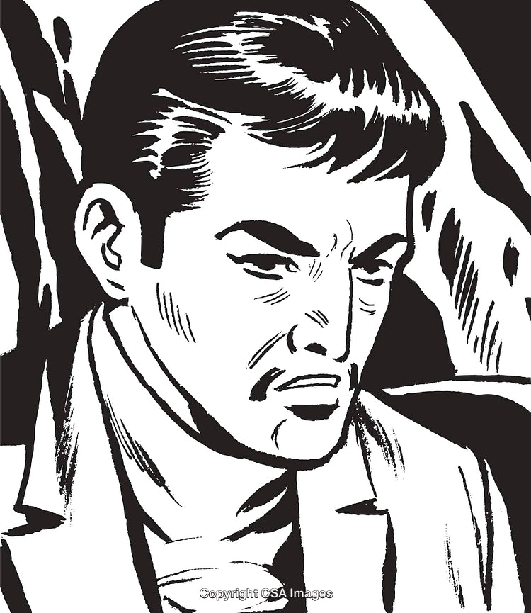 Monochrome Illustration of a Thoughtful Man in Vintage Artistic Style