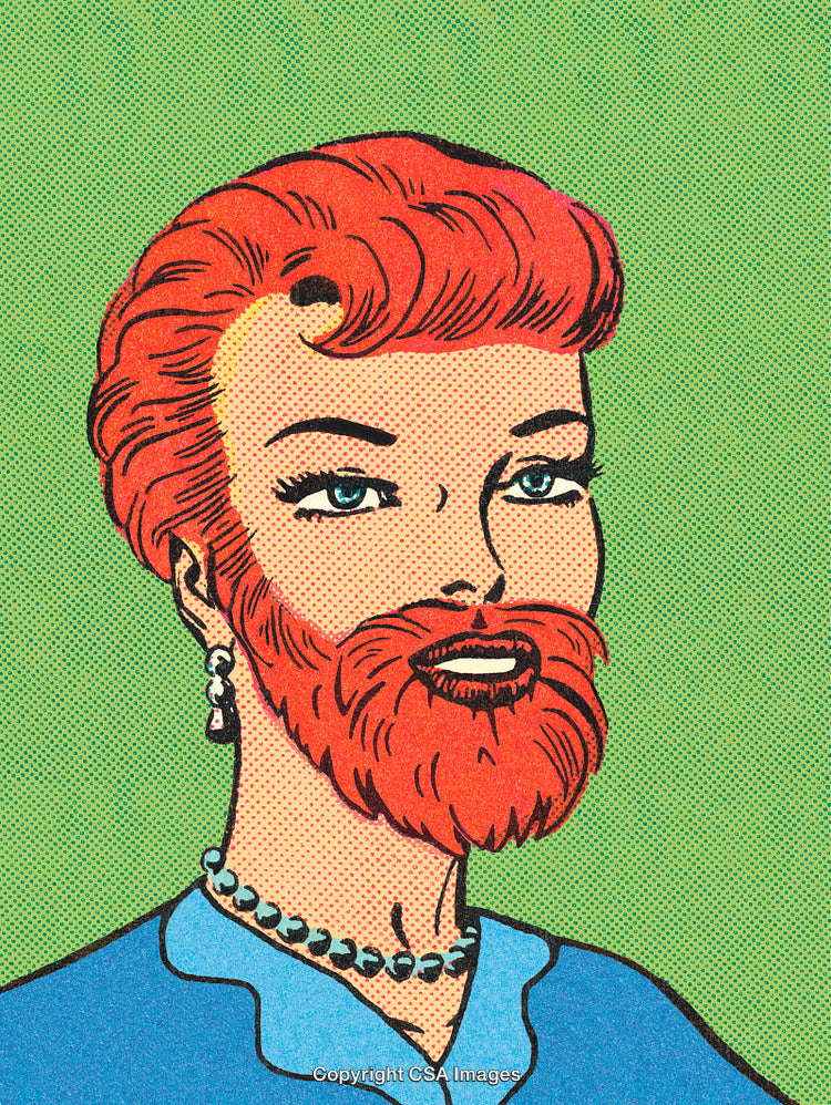 Pop Art Illustration of a Bearded Character with Jewelry and Vibrant Colors