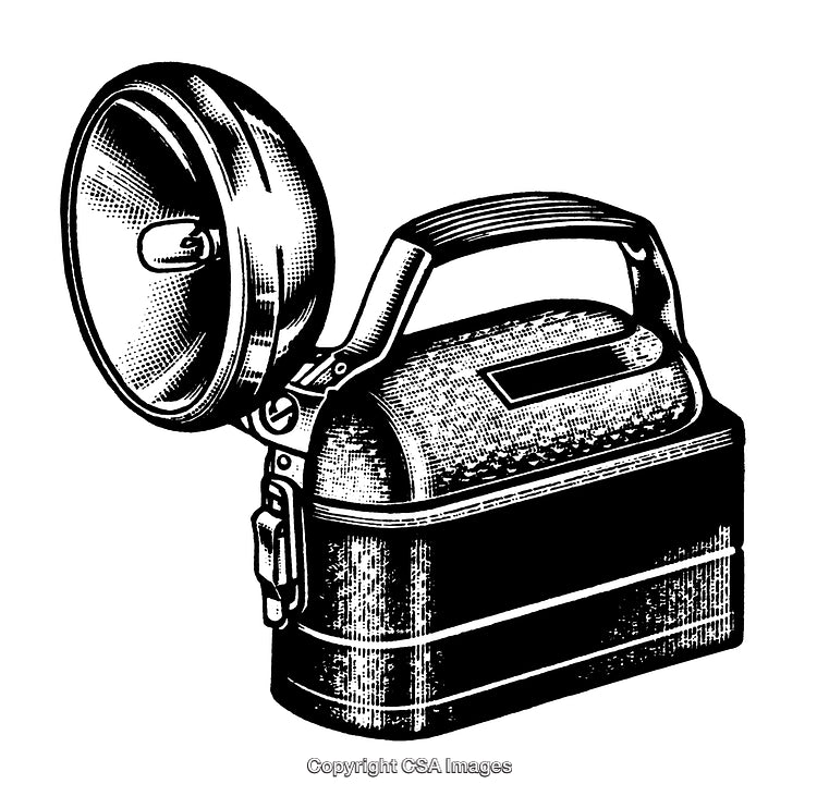 Vintage Style Engraving of a Handheld Battery Torch Providing Light