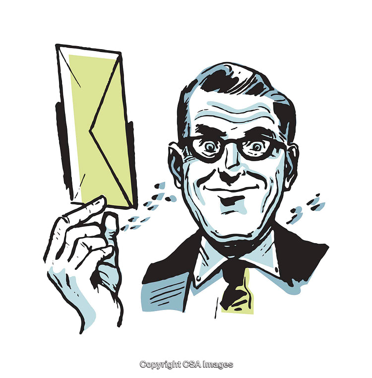Retro Illustration of a Smiling Man Holding a Letter in Hand