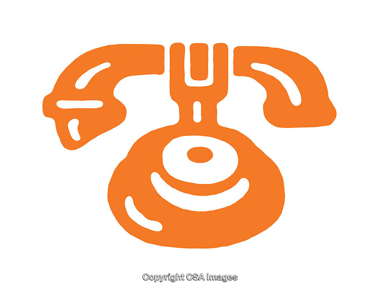 Simple Orange Vintage Telephone Icon on White Background