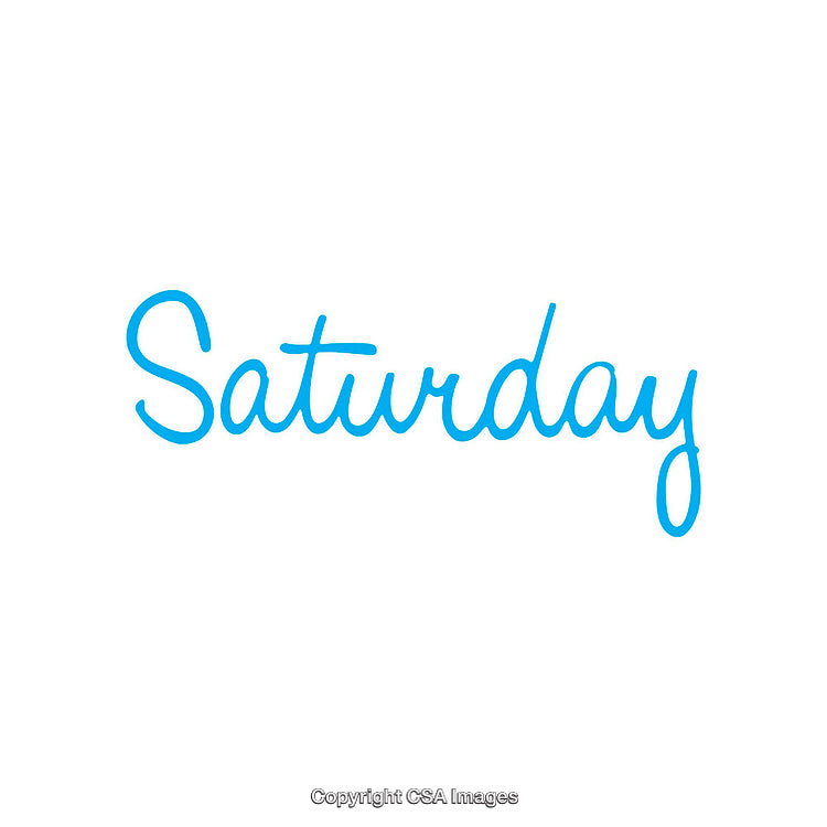Elegant Blue Handwriting of Saturday on White Background