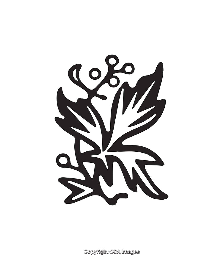 Abstract Black and White Decorative Leaf Icon with Berries