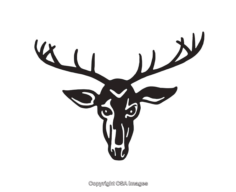 Monochrome Line Art of a Deer Head with Intricate Antlers Design