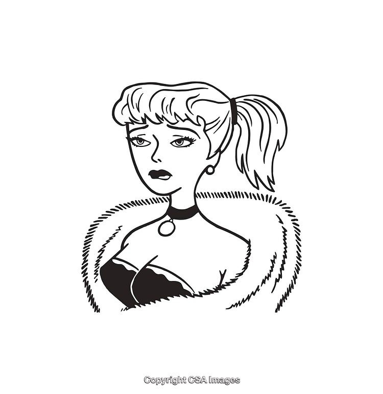 Elegant Woman in Black and White Line Art Illustration