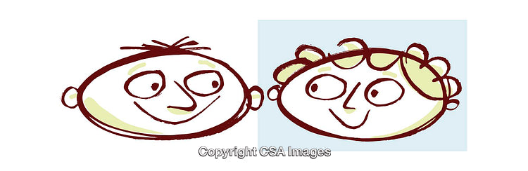 Playful Cartoon Illustration of Two Cheerful Faces in Line Art Style