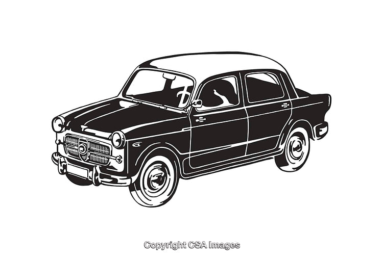Vintage Line Art Illustration of a Classic Sedan Car