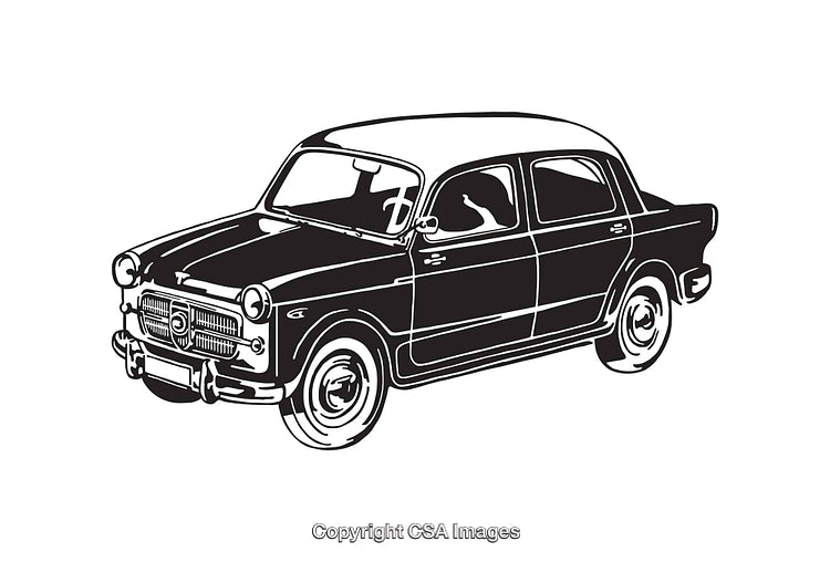 Vintage Line Art Illustration of a Classic Sedan Car