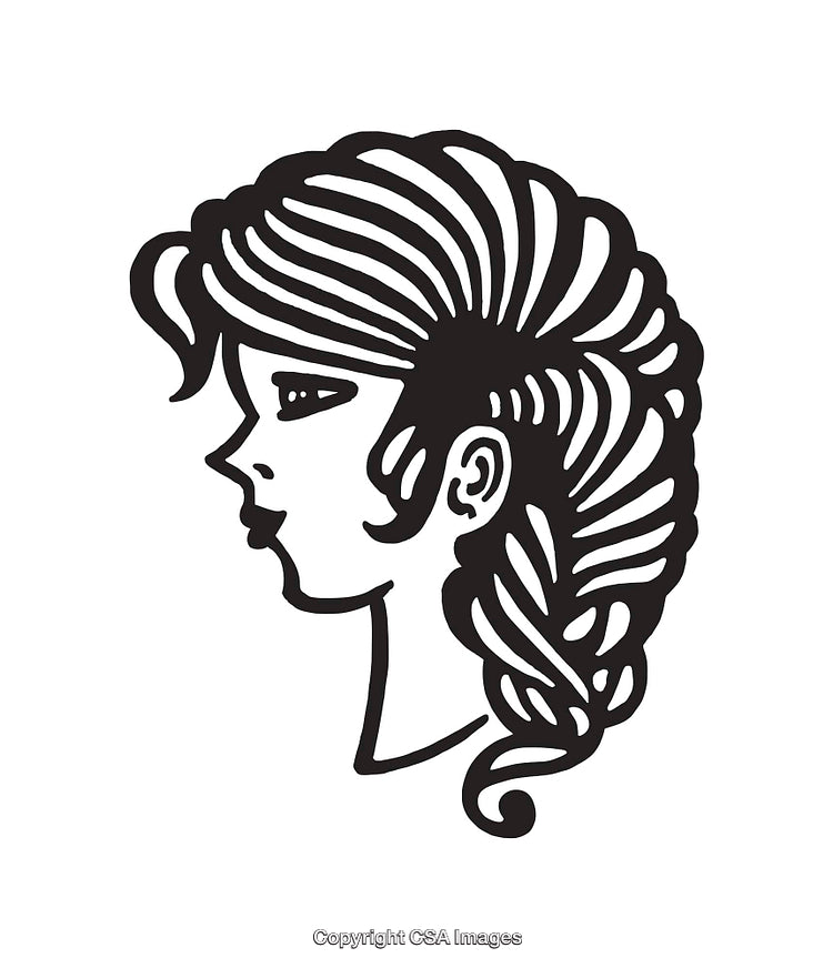 Stylized Black and White Line Art of a Woman's Side Profile