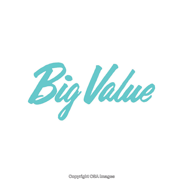 Turquoise Handwritten Text Reading “Big Value” on a White Background