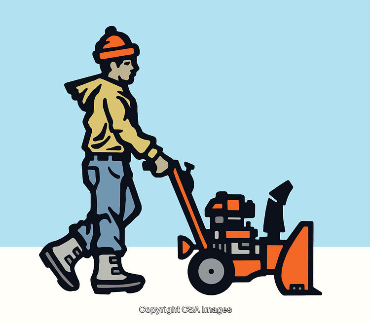 Man Operating Snowblower in Winter Cartoon Illustration