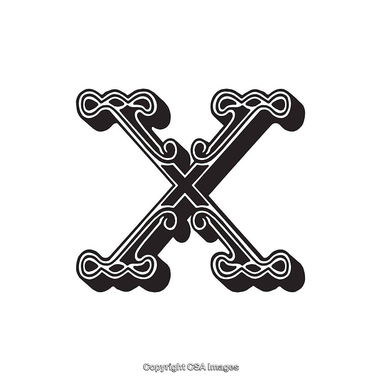 Intricate Decorative Design of the Letter X in Black and White