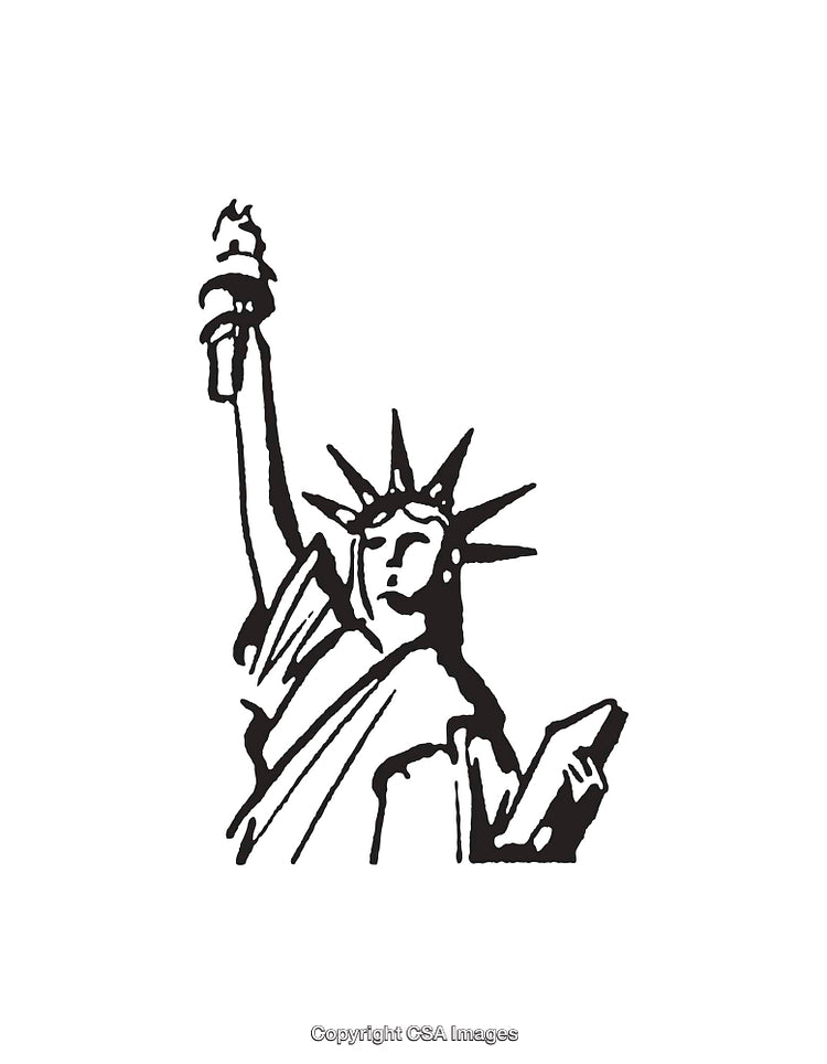 Black and White Line Art Illustration of the Statue of Liberty