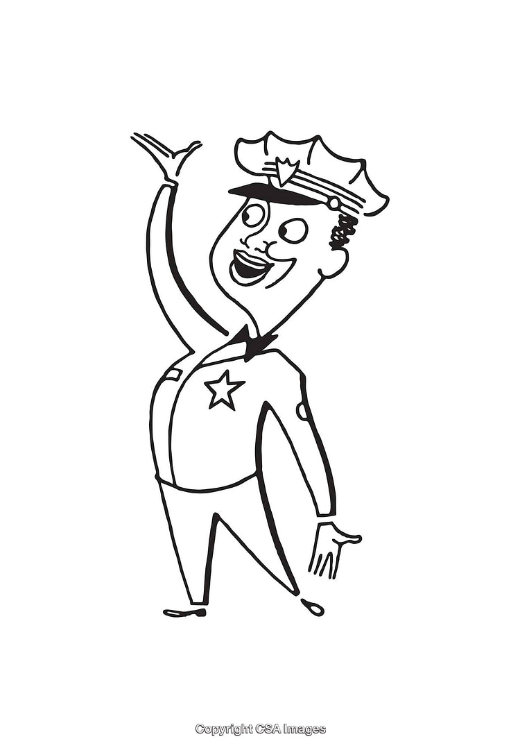 Playful Line Art Illustration of a Happy Police Officer Character